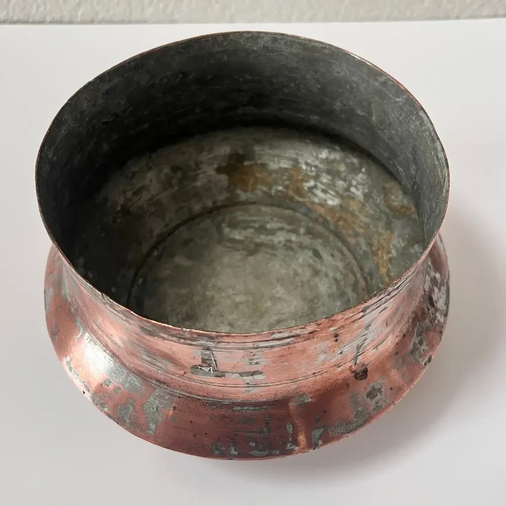 Vintage‎ Hand Hammered Copper Cooking Pot w Lid Rustic Farmhouse Primitive Decor